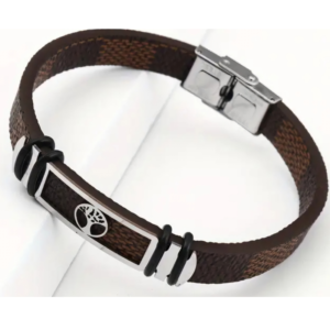 Men's Brown Leather Look Tree Of Life Bracelet